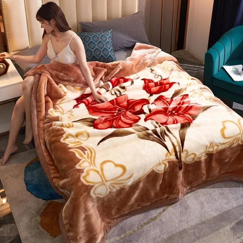 Double Layer Raschel Blankets Soft Warm Faux Fur Mink Throw Thicken Fluffy Microfiber Plush Weighted Blankets For Beds