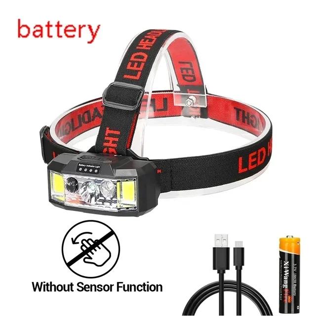 Sensor LED Headlamp Portable Red COB Camping Fishing Headlight USB Rechargeable Hat Helmet Head Flashlight Outdoor 18650 Lantern