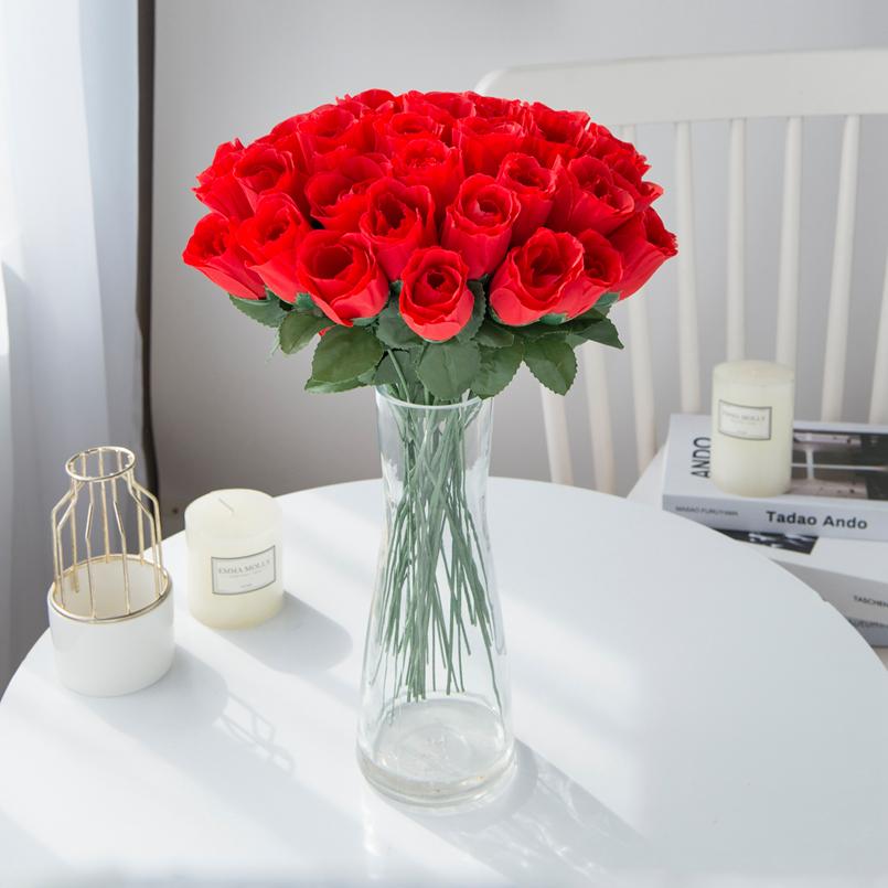 Red Silk Roses Bouquet Vase for Home Decor Garden Wedding Decorative Wreaths Gift Fake Plants Wholesale Artificial Flowers Cheap