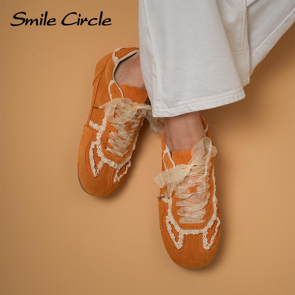 Genuine Leather Women Casual Shoes Round Toe Lace Up Trainers Fashion Comfortble Sneakers