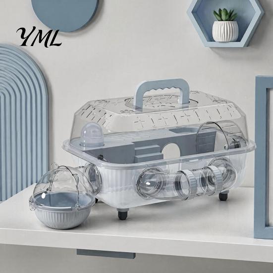 Portable Travel Cage Hamster with Tunnel, Transparent House Running Wheel Pet Playpen Accessories And Water Dispenser, 2-Tier Habitat for Small