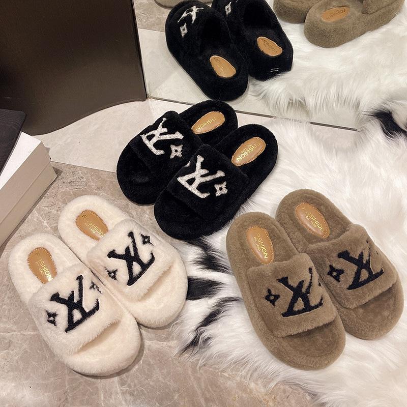 Thick Bottom Heightening Fluffy Slippers Women's Wear 2025 New Autumn and Winter Internet Celebrity Popular Home Fluffy Cotton Slippers