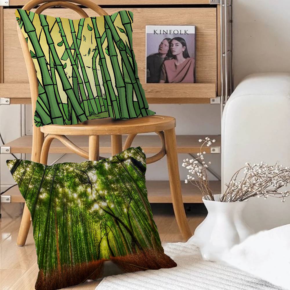 B-bamboo Forest Pillow Case Removable Washable Cushion Cover – All-Season Soft Linen