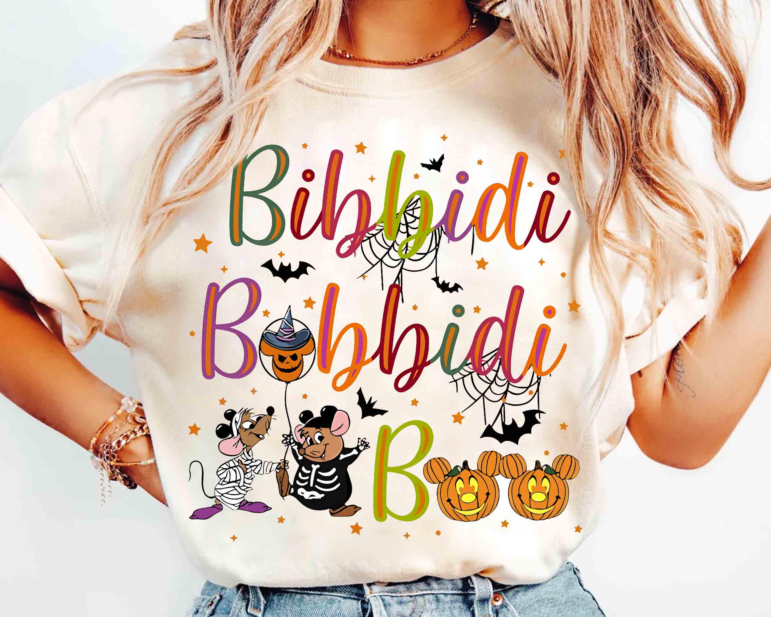 Cinderella Jaq and Gus Bibbidi Bobbidi Boo Halloween Pure Cotton All Season Unisex Couple Casual Fashion Streetwear S