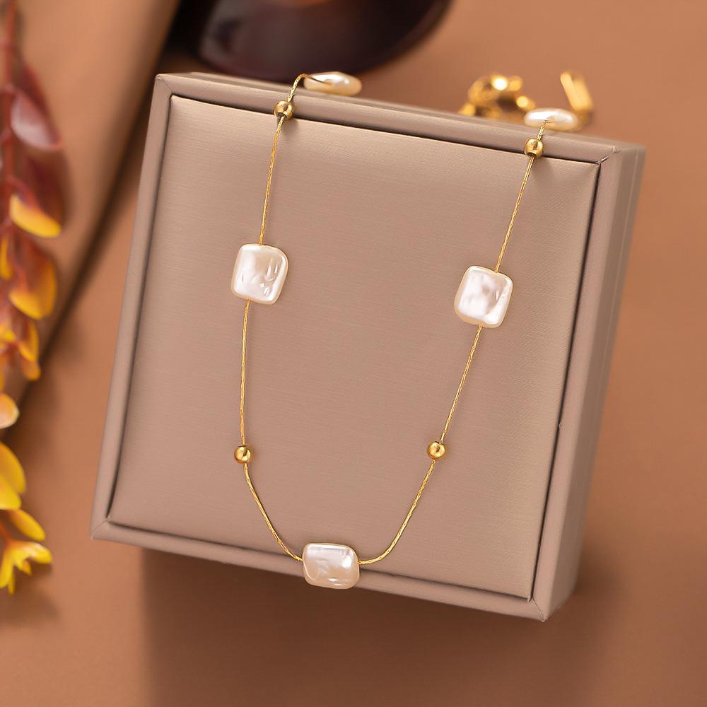 Elegant Titanium Steel+Simulated Pearl Simulated Pearl Gold Adjustable Women s Geometric Choker Collar Daily Wear