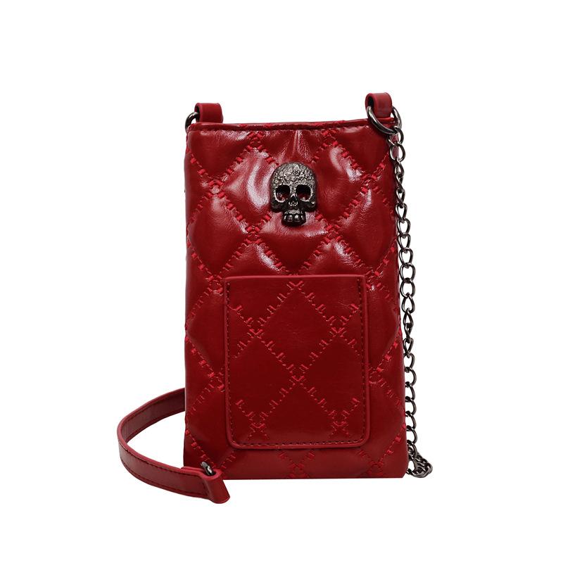 Borsa per Cellulare Teschio da Donna a Rombetti con Catena a Spalla Crossbody