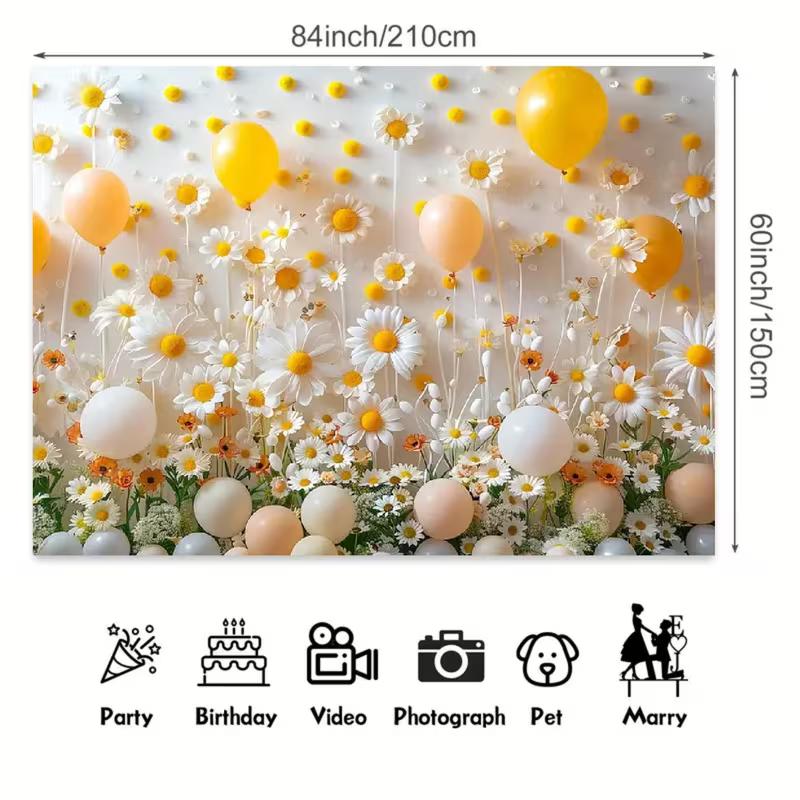 Lebendiger Gänseblümchen- und Ballon-Hintergrund Gelbe Weiße Blumenszene Fotografie Hintergrundtuch