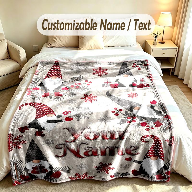 Gnome Theme Custom Blanket Personalized Name & Text Customized Soft Warm Throw Blanket Home Decor