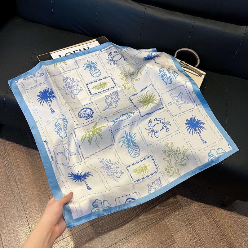 Fashion Black and White Printing Temperament Square Scarf Imitation Silk Korean Version Decorative Scarf Scarf Professional Decorative Shawl Silk Scar