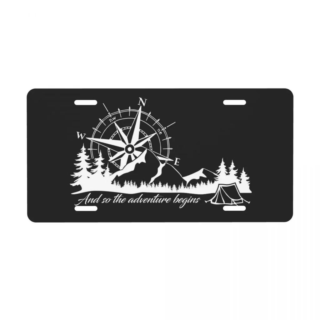 Novelty Deer In The Mountains Decorative Metal License Plate Compass Camper Aluminum Car Front Vanity Tag 6x12 Inch