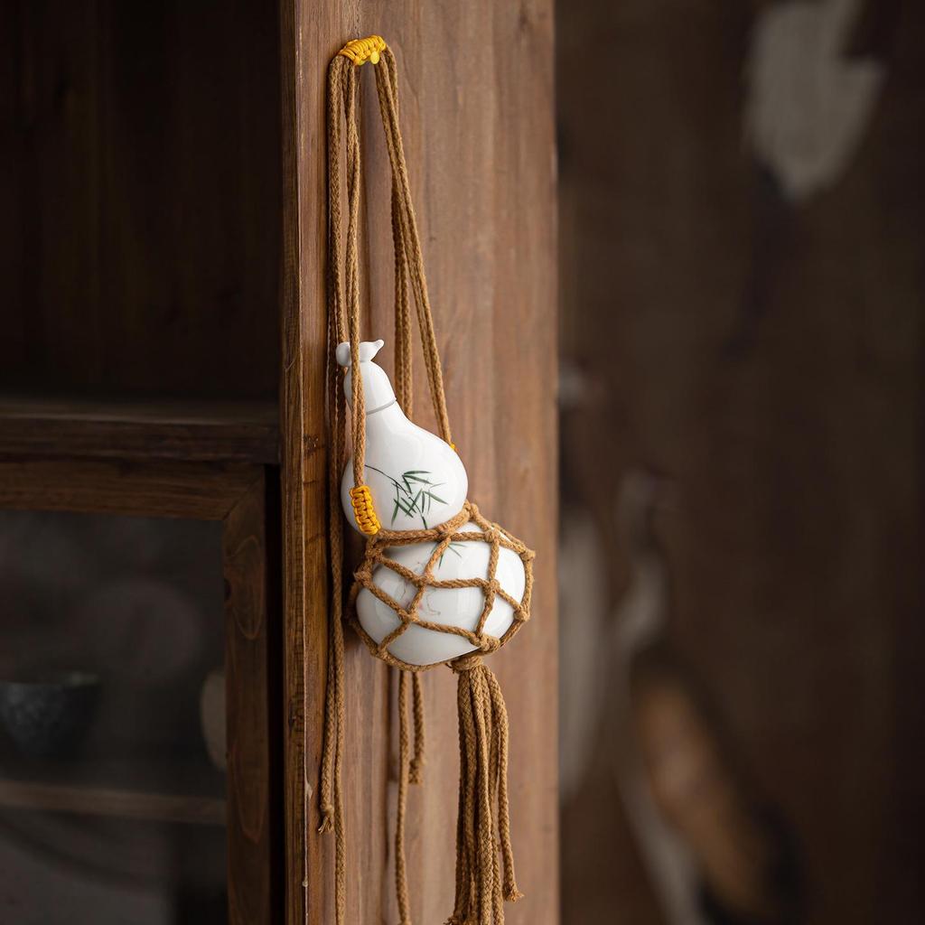 Ancient Style Chinese Ceramic Gourd Wine Bottle with Portable Mesh Bag for Cold Brew