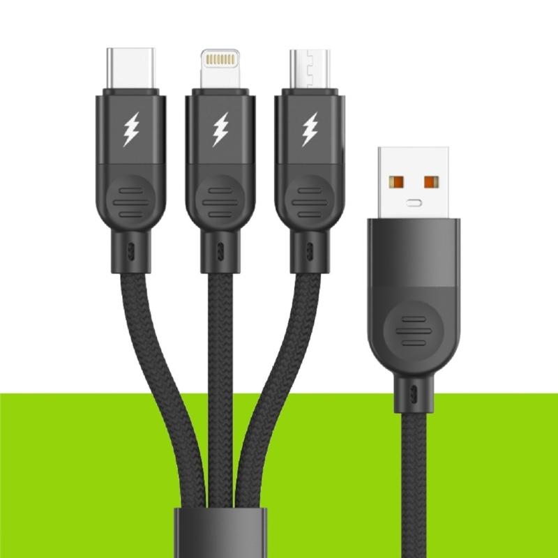 3 in 1 Fast Charging Cable 3 Interfaces Braided Cord Data Line for Phone Tablets Power Supply and Transfer
