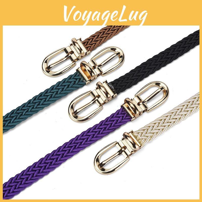 Womens Elegant Slim Woven Belt With Decorative Gold Buckle For Stylish Dress And Shirt Outfit