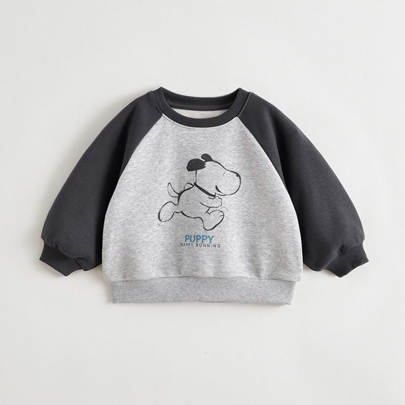 Mark Jenny Boys Happy Puppy Color Block Sweatshirt Baby Pullover 2026 Spring New Style 551129 Light hemp Gray 90