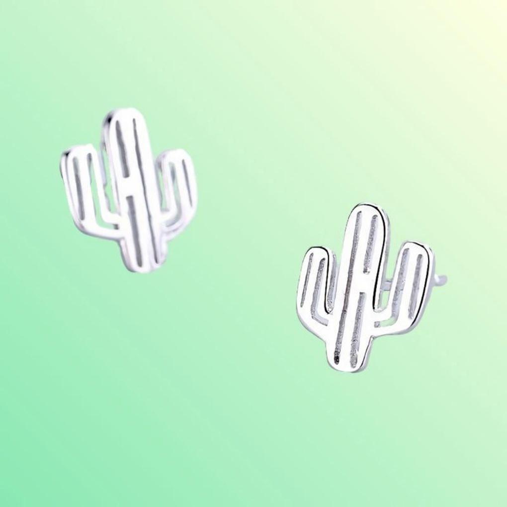 Women's 925 Silver Mini Petite Plant Cactus Earrings