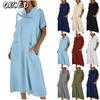 Fashion Summer Spring Solid Color Print Short Sleeve V-Neck Casual Dresses