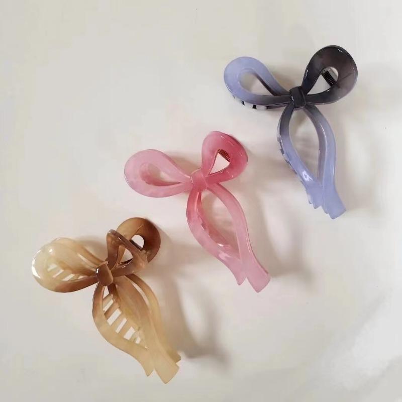 Simple Hollow Streamer Bow Ties Oil Dripping Plastic Hair Claw Clip Hairpin Hair Accessories for Women