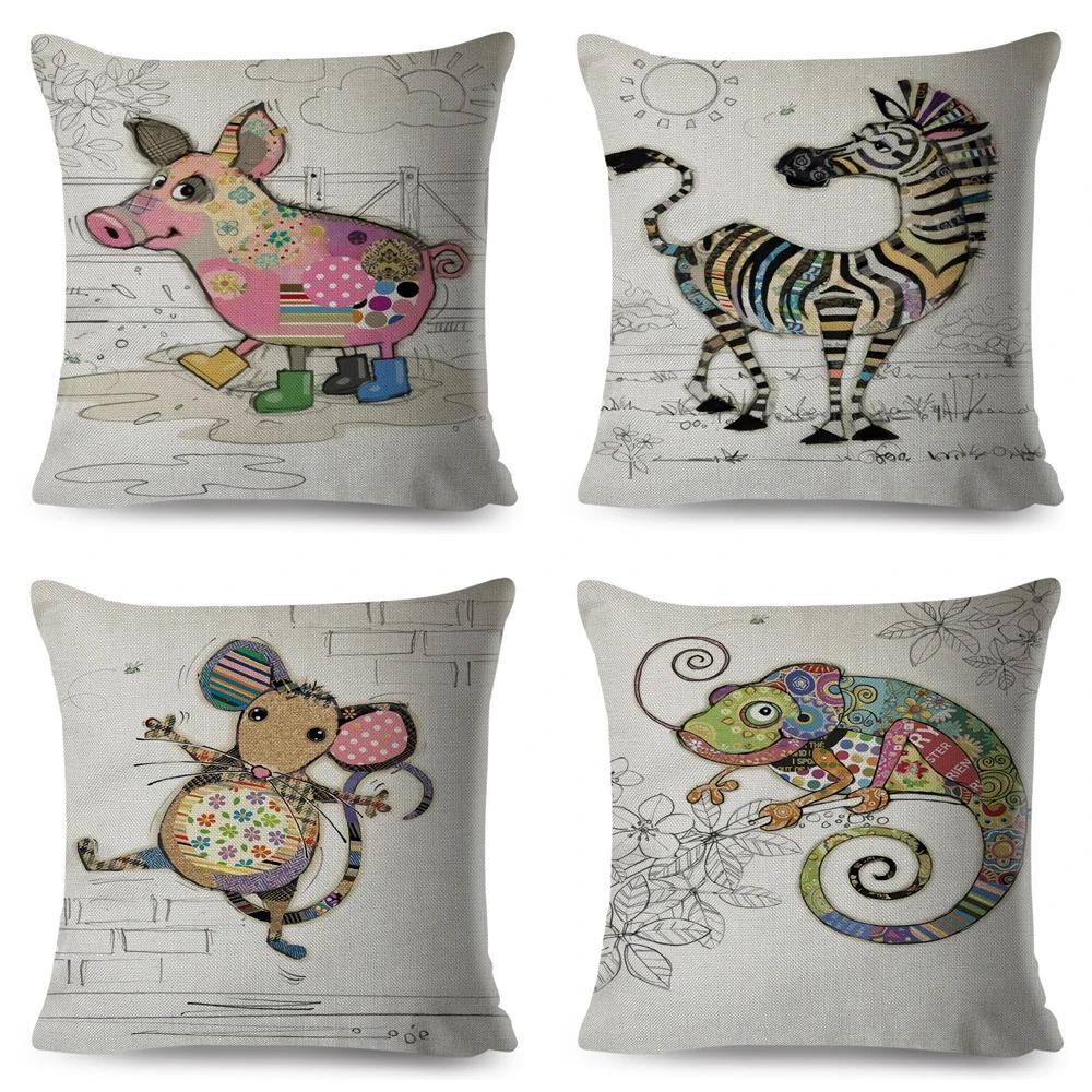 Nordic Style Cartoon Monkey Dog Cat Rabbit Cushion Cover Decor Children Drawing Animal Pillow Case for Sofa Home Car Pillowcase