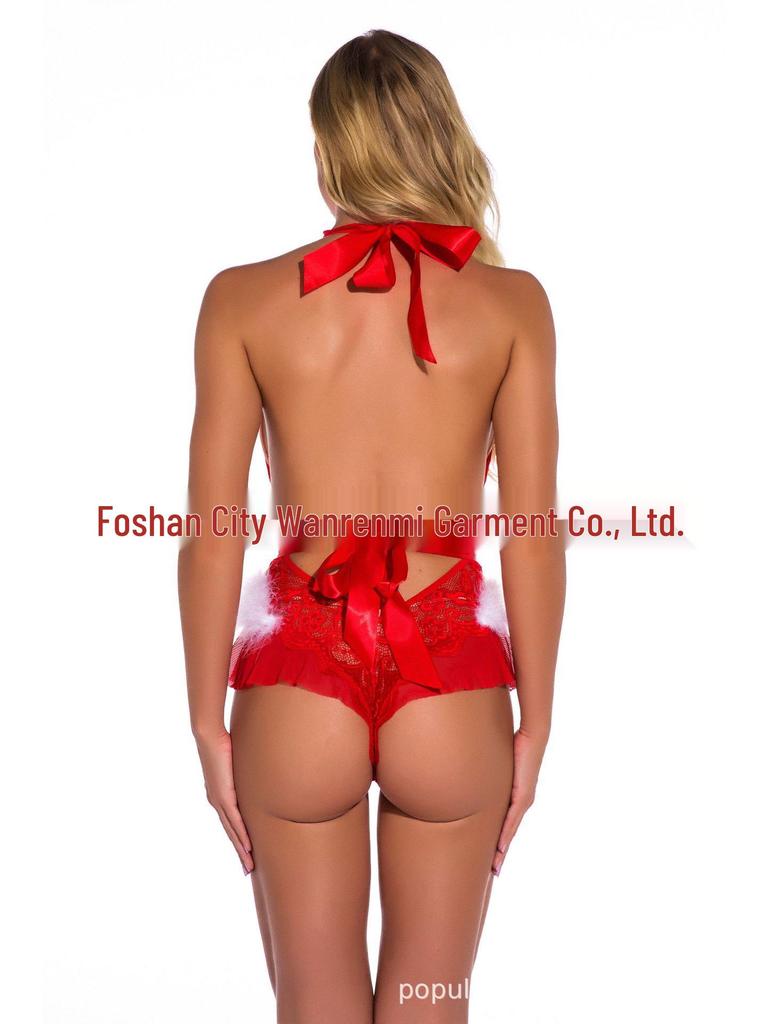 Sexy Red Backless Halter Neck Christmas Bodysuit for Women - Autumn/Winter Lingerie