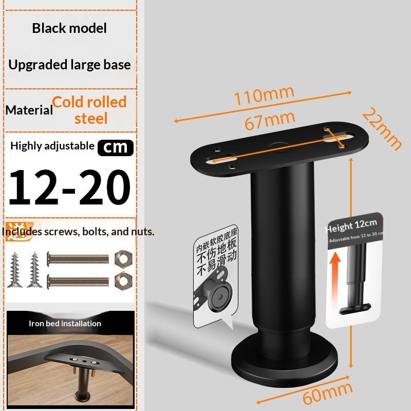 Adjustable Bed Frame Support Legs Metal Black Bed Slats Support Legs Heavy Duty Load-Bearing Bed Legs Replacement