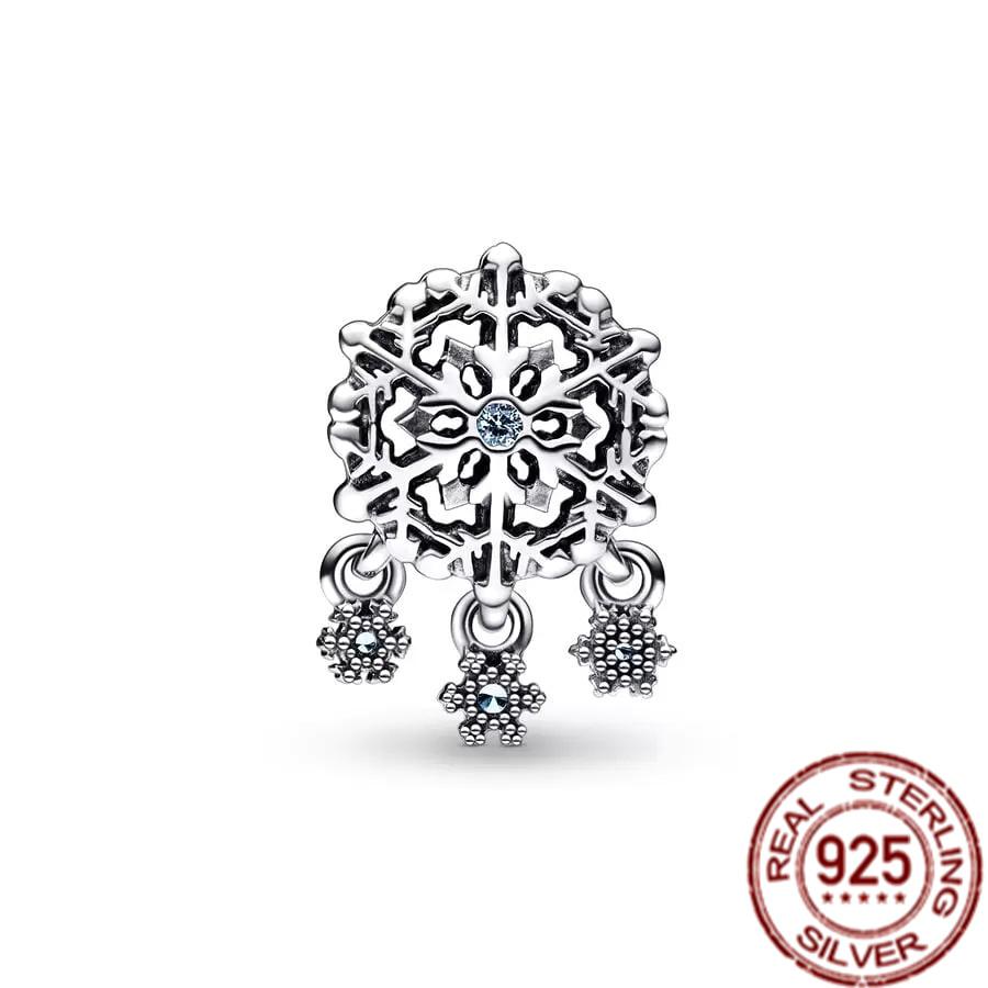 Sparkling Snowflake Double Dangle Charm Beads Fit Original Fasion 925 Sterling Silver Bracelet Necklace DIY Fine Women Jewelry