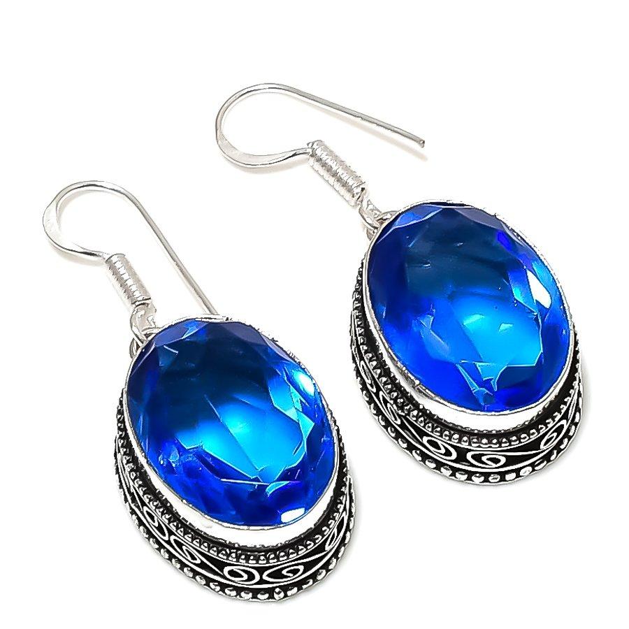 

Винтажные серьги ручной работы с кварцем и танзанитом, этнические украшения, 1,50 дюйма, VR-2409