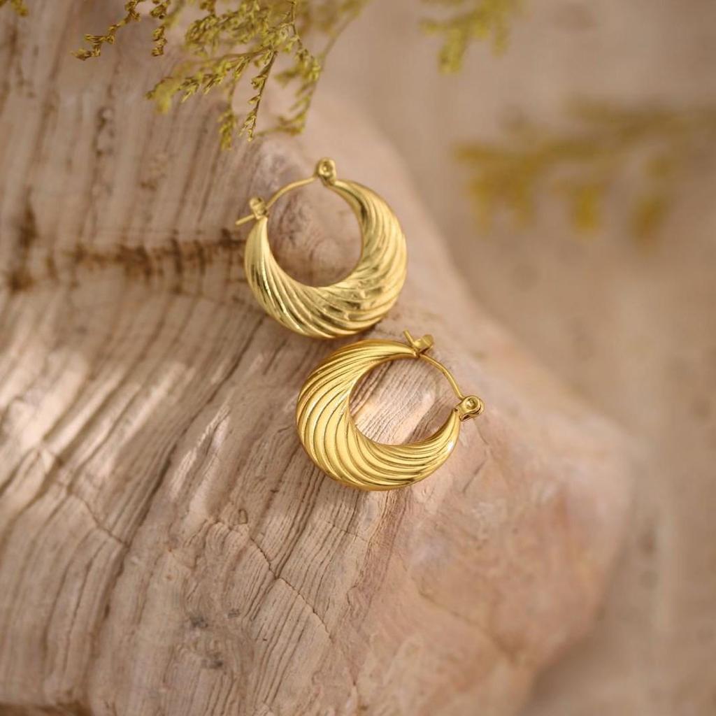 18k Gold-Plated Geometric Hammered Stainless Steel Stud Earrings