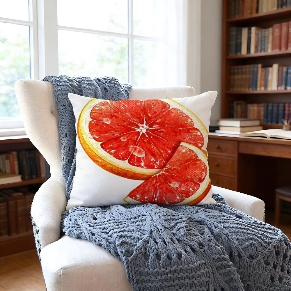 Grapefruitillustration Cushion Cover Anti-Dust Mite Short Plush Pillowcase - Invisible Zipper Silky Soft Sofa Cushion Cover