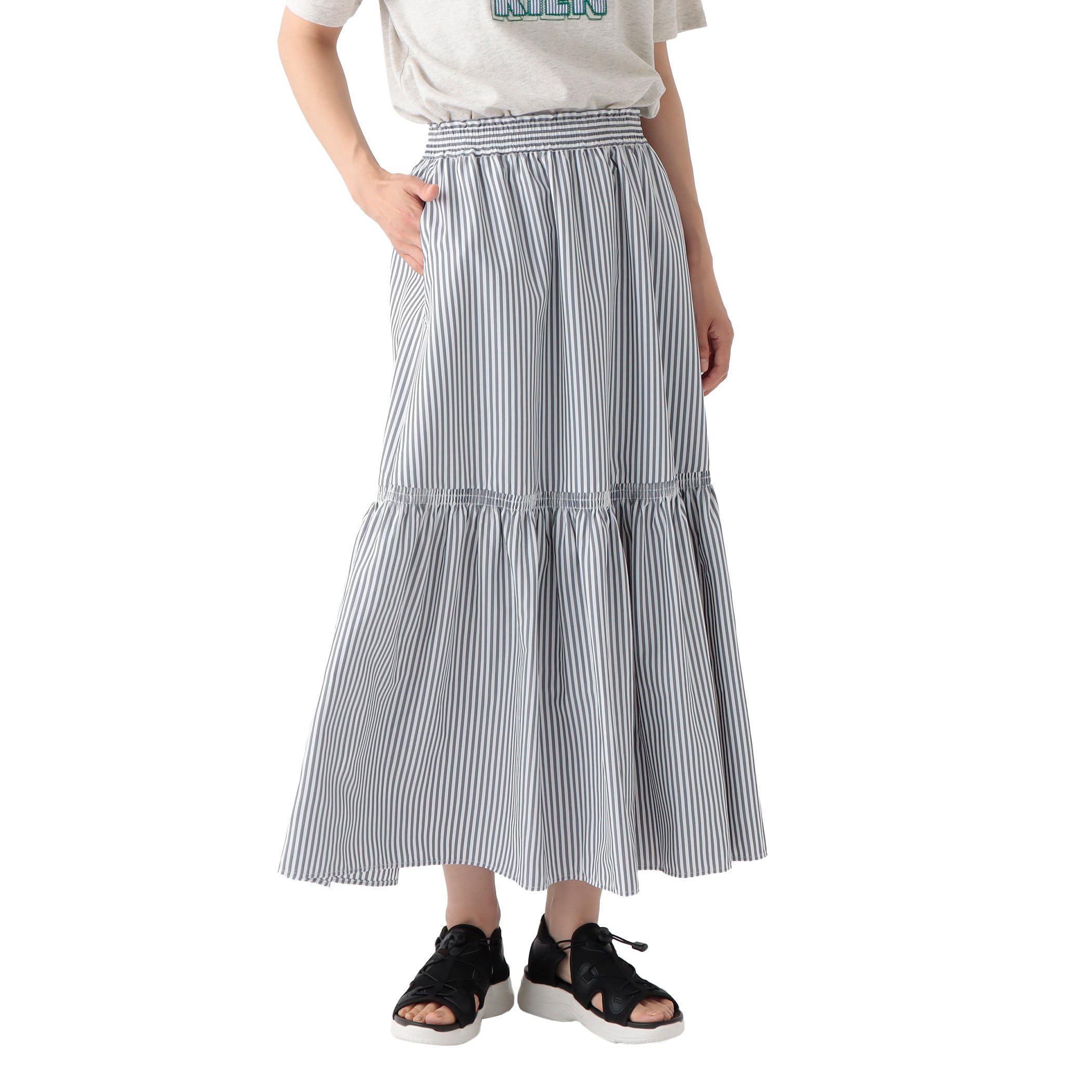 

Afternoon Tea Living Skirt JN88 Striped Shirred Skirt, Size M, Navy