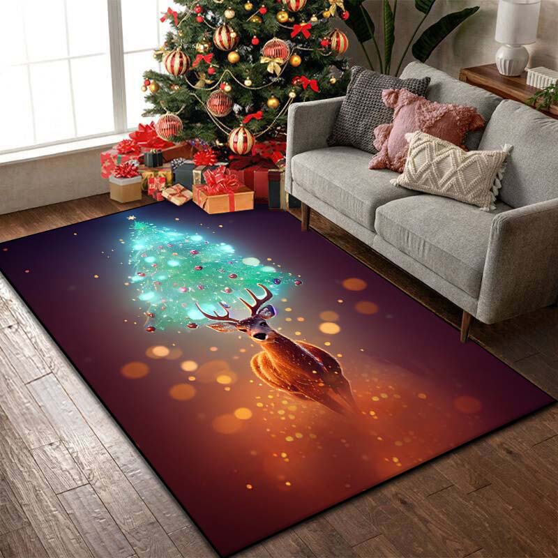 15 Size Christmas Reindeer Pattern Rug Carpets Bedroom Living Room Bathroom Mat Creative Door Mat Area Rug Home Holiday Decor