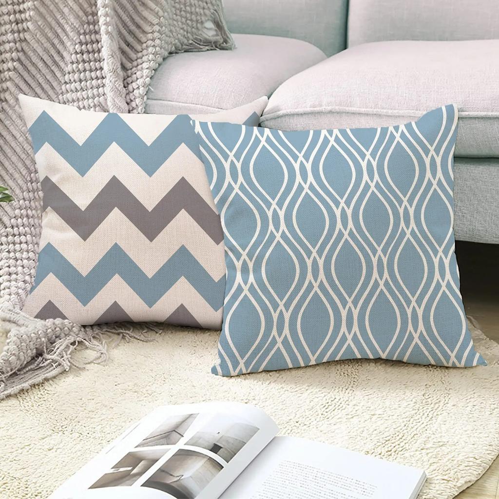 Blue and White Geometric Decorative Pillowcase Living Room Office Home Pillowcase Car Ornaments