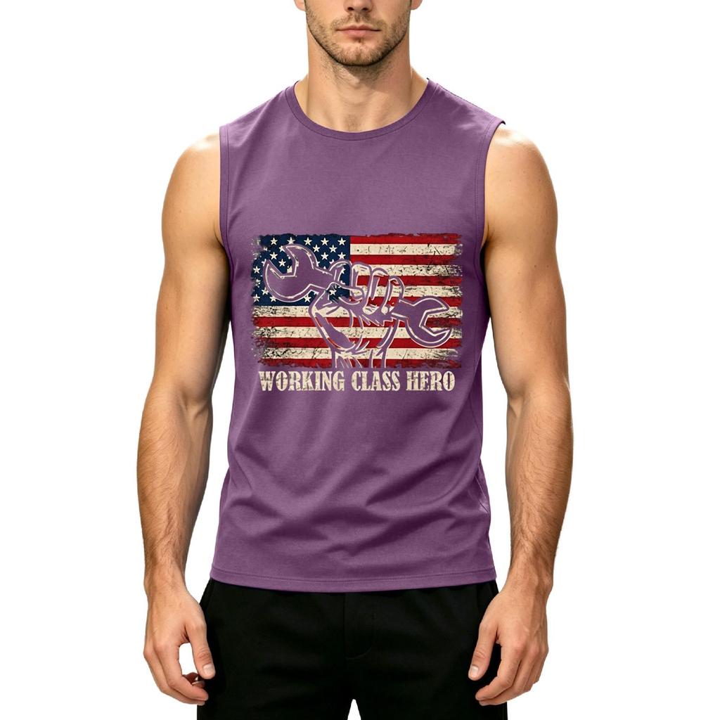 Men's Sleeveless Casual Tank Top Labor Day Graphic Print Crew Neck Muscle Fit Sleeveless Shirt for Outdoor Work and Everyday Wear