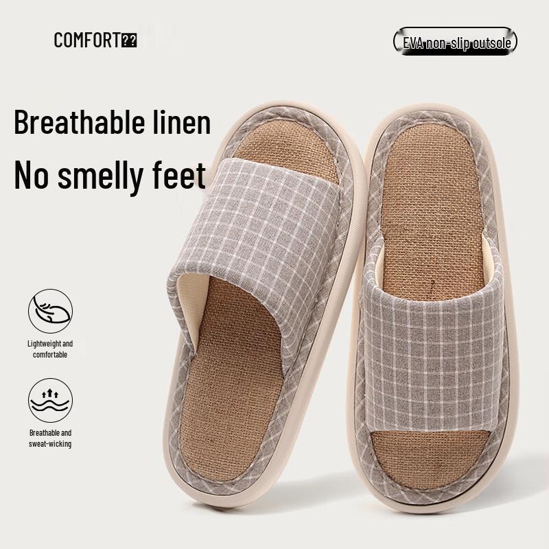 OHMYK Unisex Breathable Linen Indoor Slippers 42-43