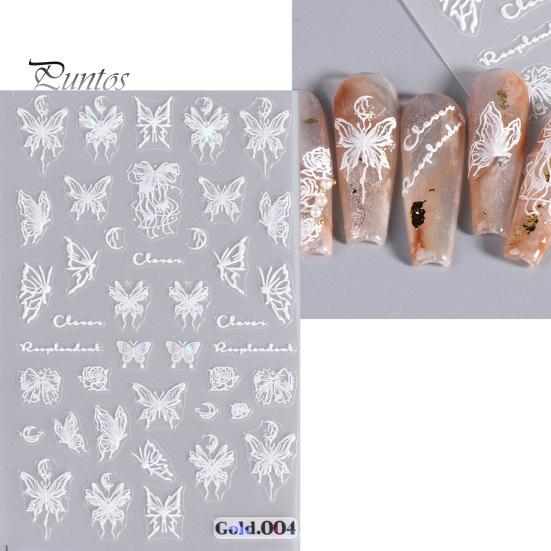 Embossed Nails Art Stickers Creative Engraved White Butterfly Pattern Manicure Decals Exquisite DIY Nail Design Adhesive Decoration Stickers Nail