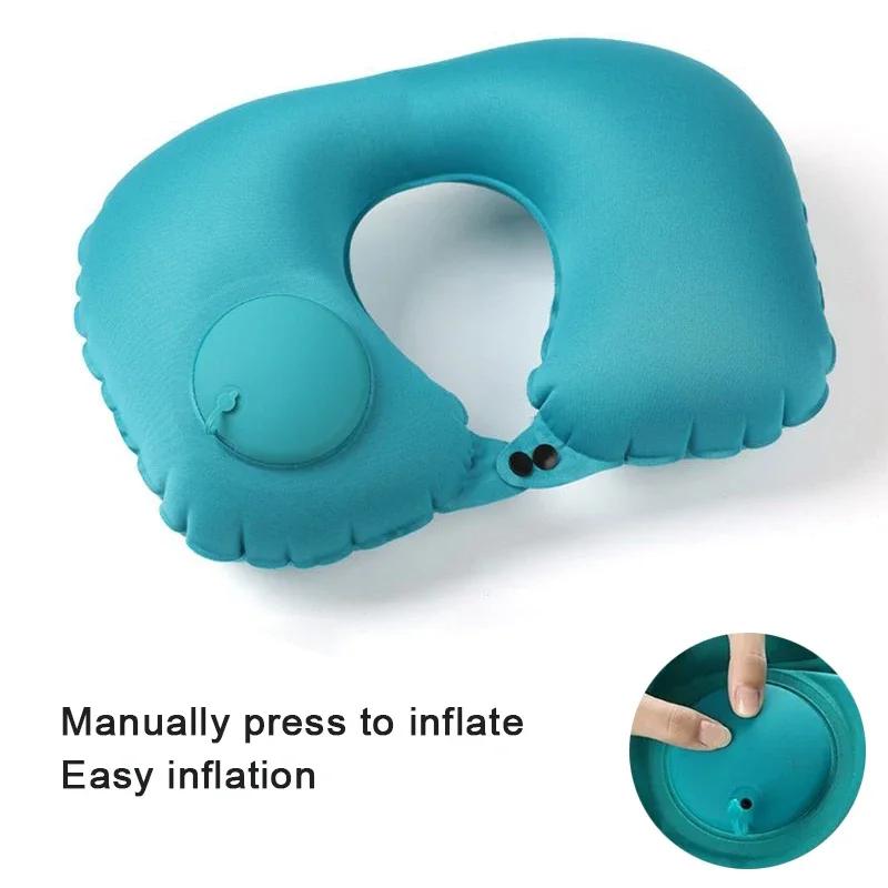 Press-Type Inflatable Pillow Neck Travel Relaxation U-Shaped Pillow Foldable Portable Leak-Proof Device Ordinary U-Shaped