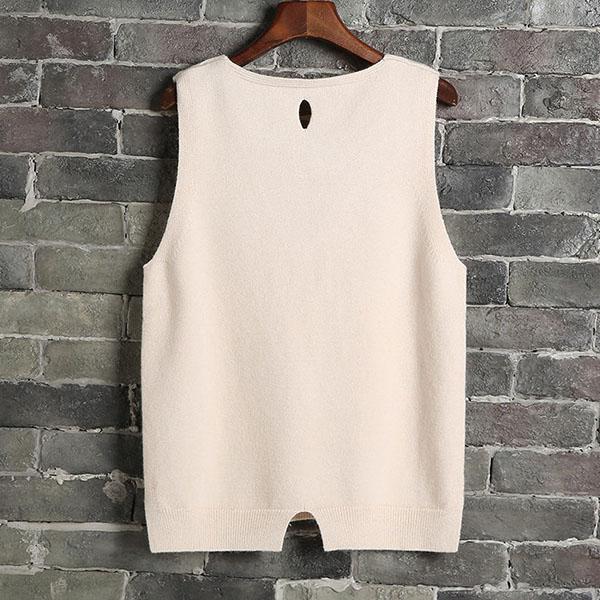 Autumn and Winter Knitted Vest Sleeveless Sweater Short Pullover Women Loose Waistcoat Irregular Hem