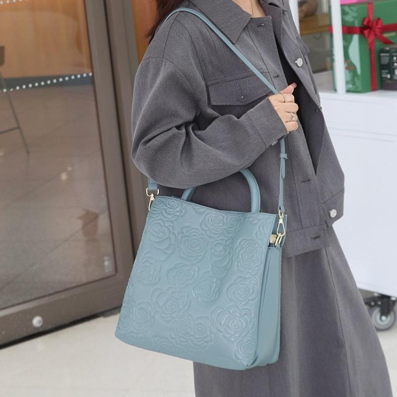 Handbag Large-capacity Women's Bag Fashionable Embossed Genuine Leather Hand-held Bag