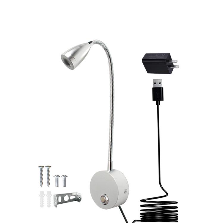 3W LED Gooseneck Wall Light with Touch Dimming for Bedside and Hotel Reading