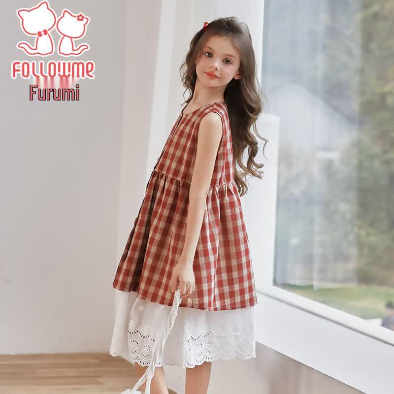 Girls' Summer Retro Plaid Vest Dress
