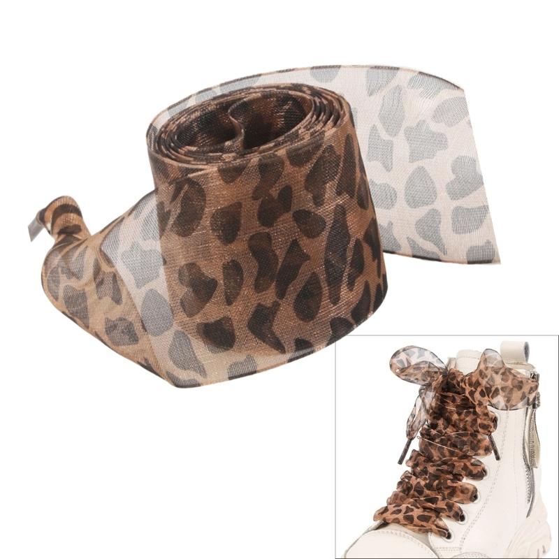 Leopards Print Sheer Ribbon Shoe Laces 140cm Long Flat Shoelaces Polyester Shoe Laces for Adults Kids Trainers Sneakers