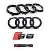For S S6 2012-2018 2019-2024 4Ring logo Glossy Black Car Hood Front Emblem Rear Trunk Badge Modified Sticker Replacement