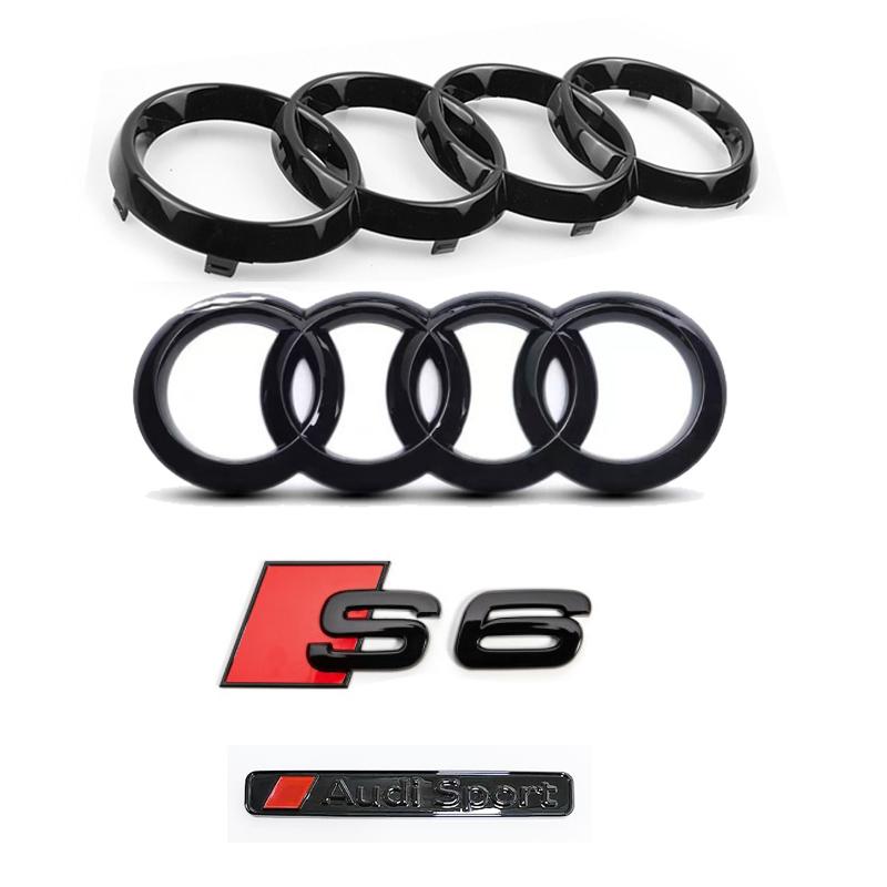 For S S6 2012-2018 2019-2024 4Ring logo Glossy Black Car Hood Front Emblem Rear Trunk Badge Modified Sticker Replacement