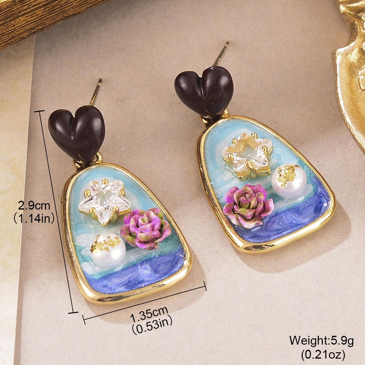 

Natural flower pearl earrings oil painting series stud earrings 2026 new summer high-end retro niche earrings