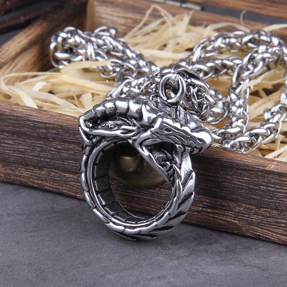 Stainless Steel Punk Ouroboros Snake Chain Pendant Necklace for Men Male Fashion Jewelry Gothic Style