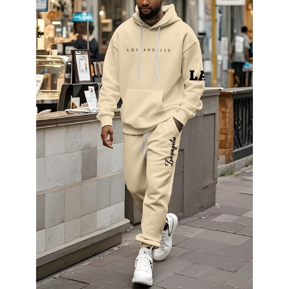 Men's Hooded Sports Suit, Available In Multiple Colors, Featuring Letter Printed Hoodies and Pants, Effortlessly Creating a Street Style Look