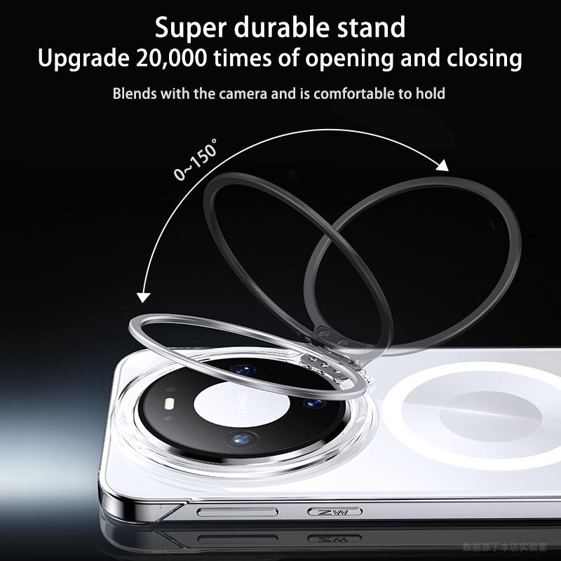 Frameless for Magsafe Magnetic Phone Case Huawei Mate 60 70 80 Pro Max + Lens Stand Holder Transparent Protective Back Cover