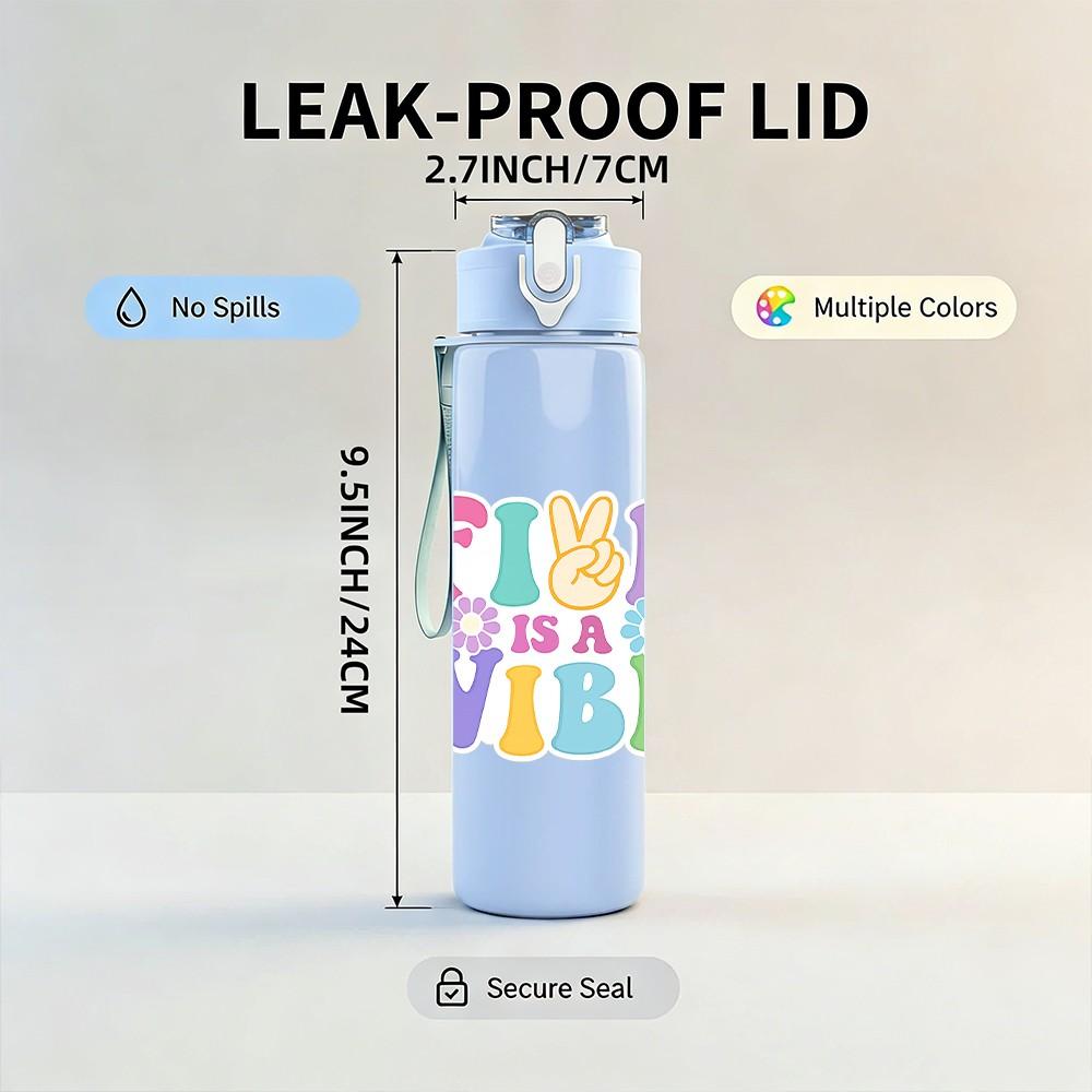 1PC Fix Your Vibe Text Slogan Print 750ml Color Plastic Sports Water Bottle Leakproof Flip Straw Lid Suitable for Sports Office Home Use