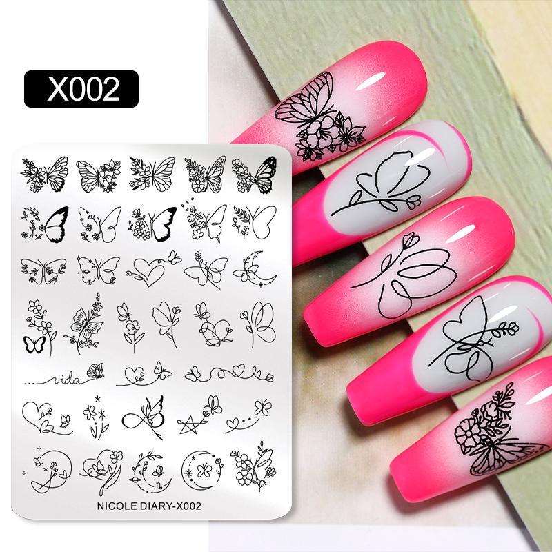 NICOLE DIARY Leopard Flower Nail Stamping Plate Image Transfer Template Geometry Leaf Stainless Steel Stencil Nail Printing Tool