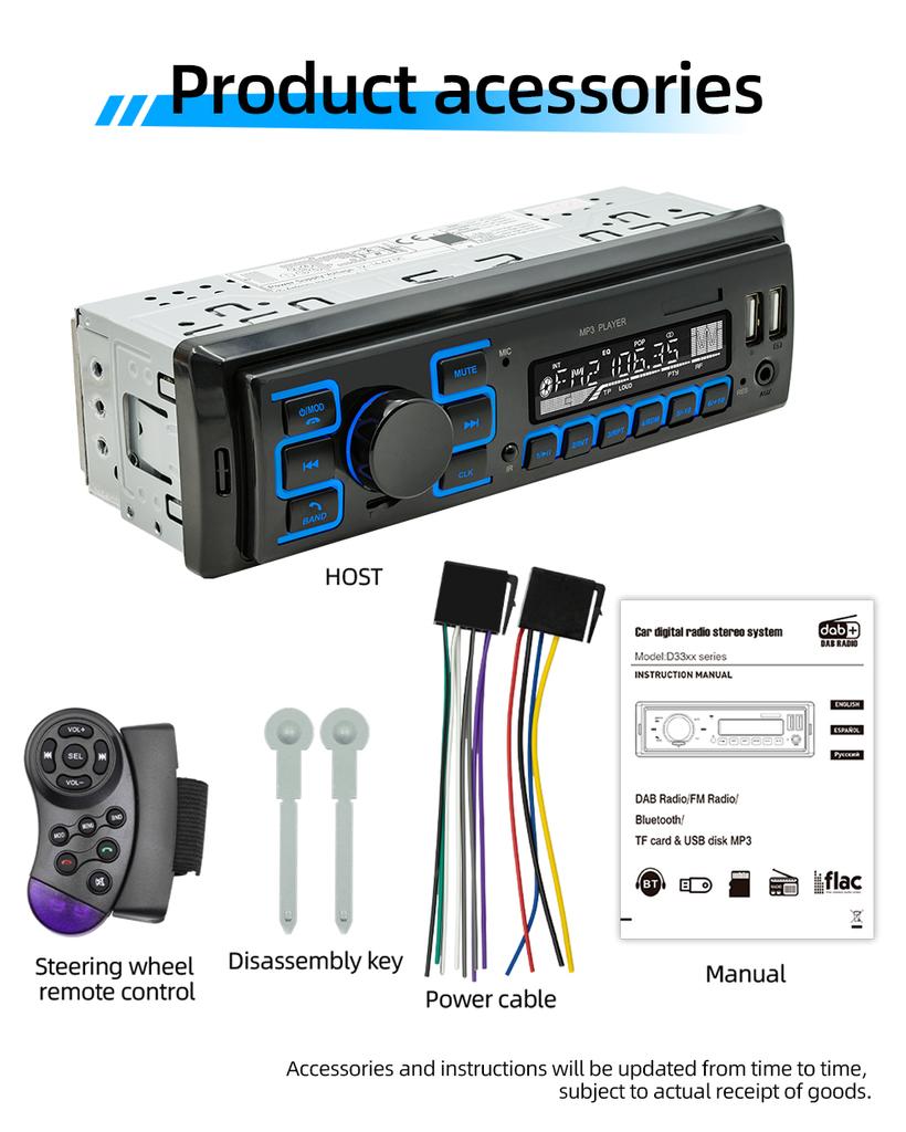 BQCC 1 Din Car MP3 Player DAB Digital Radio TF USB AUX Input Dual USB Fast Charging  Hand-free Car Stereo