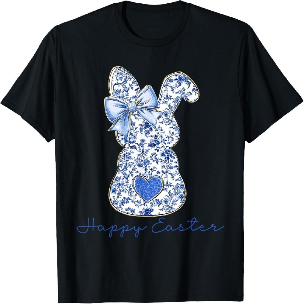

Chinoiserie Bunny Rabbit Vintage Blue and White Pagoda Print T-Shirt XXXXXL чёрный